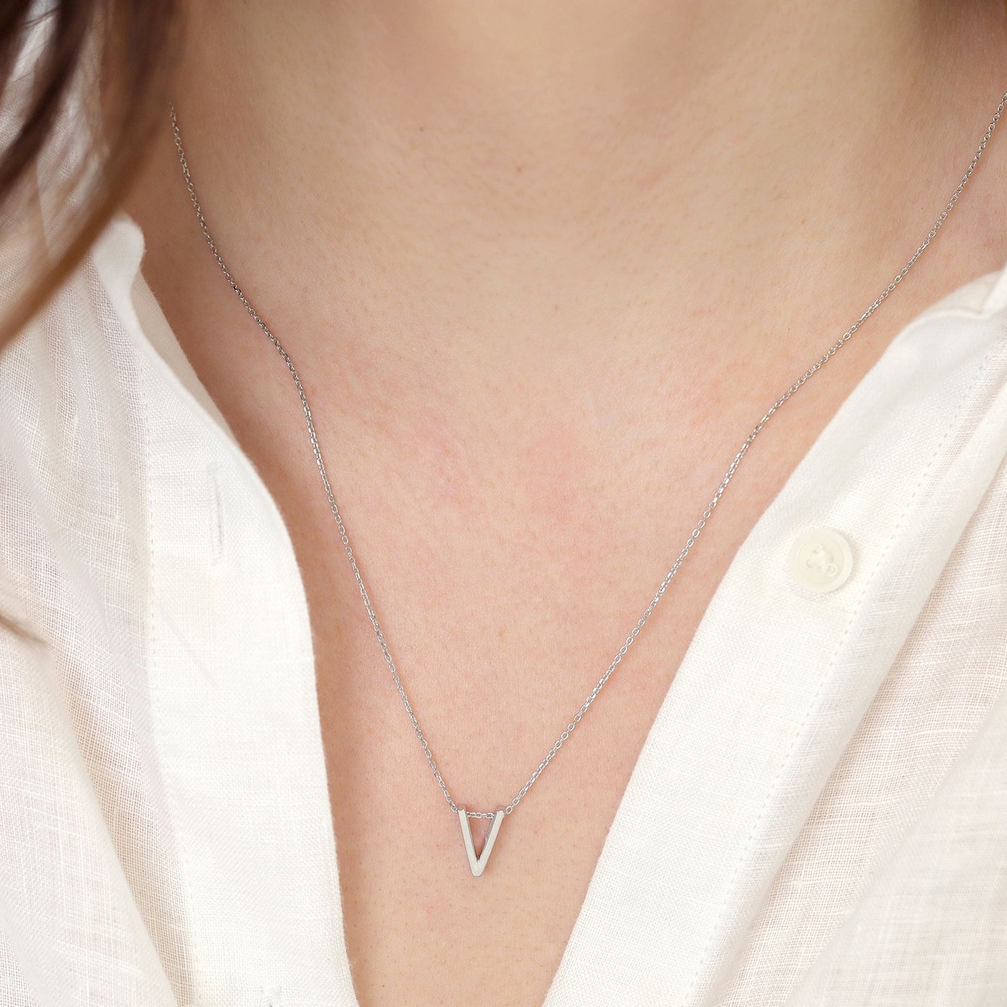 Rhodium plated silver Initial V Necklace PSJCNP - VR - FJewellery
