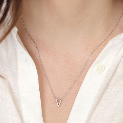 Rhodium plated silver Initial V Necklace PSJCNP - VR - FJewellery