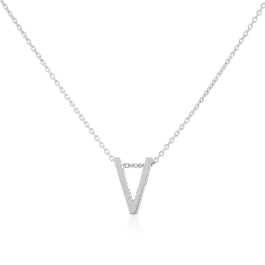 Rhodium plated silver Initial V Necklace PSJCNP - VR - FJewellery