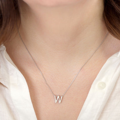 Rhodium plated silver Initial W Necklace PSJCNP - WR - FJewellery