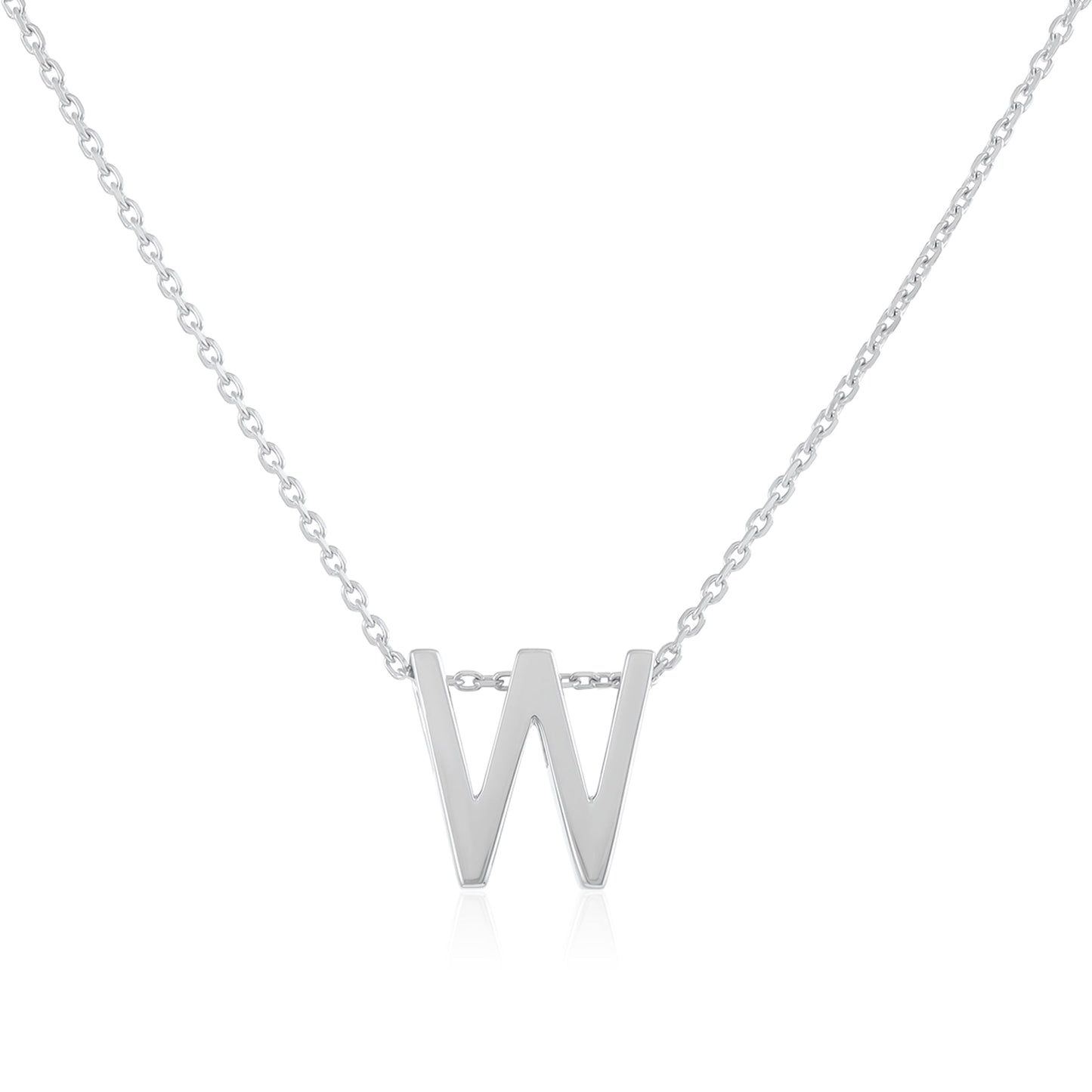 Rhodium plated silver Initial W Necklace PSJCNP - WR - FJewellery