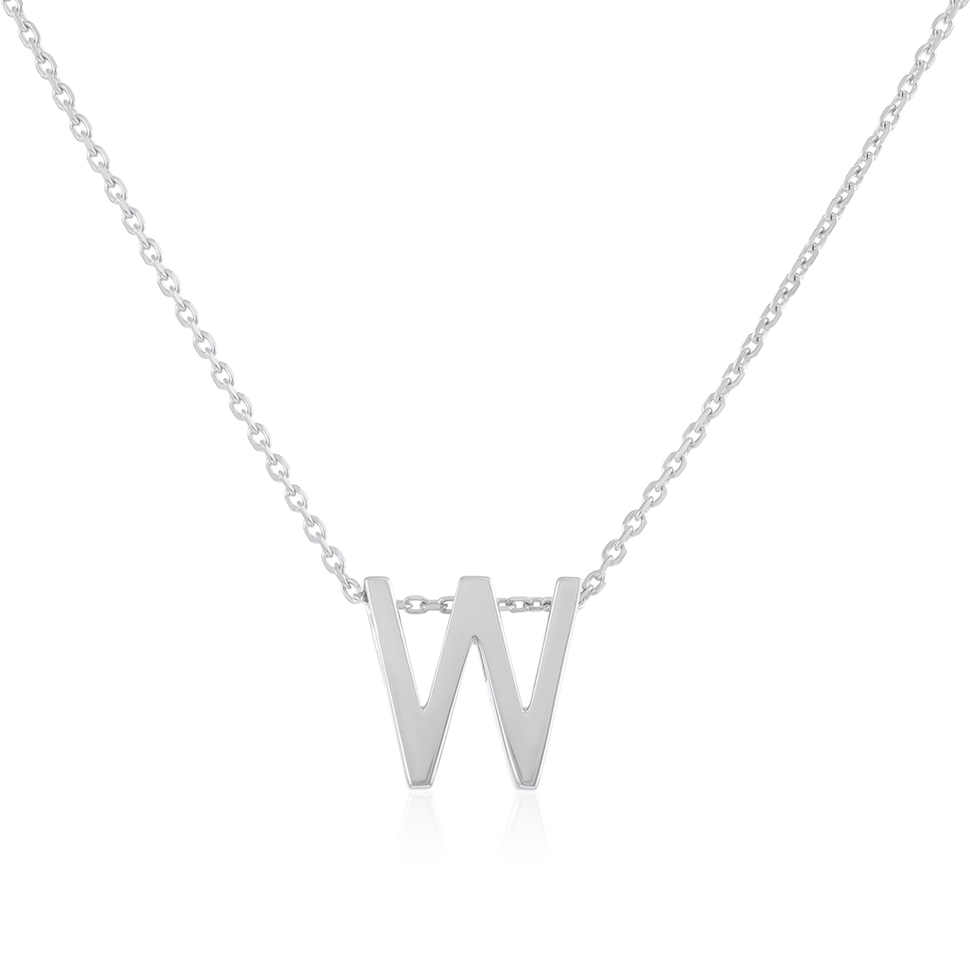 Rhodium plated silver Initial W Necklace PSJCNP - WR - FJewellery