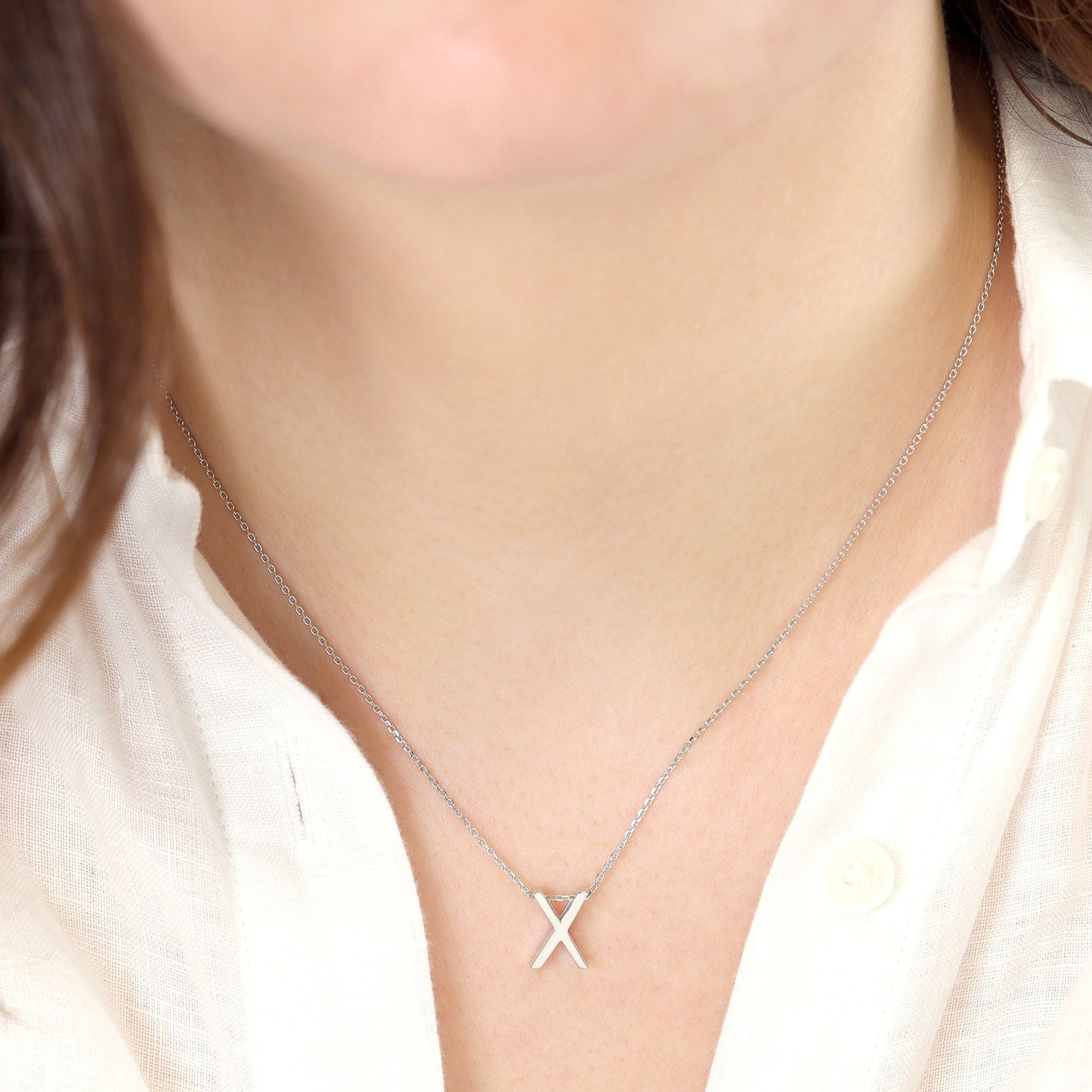 Rhodium plated silver Initial X Necklace PSJCNP - XR - FJewellery