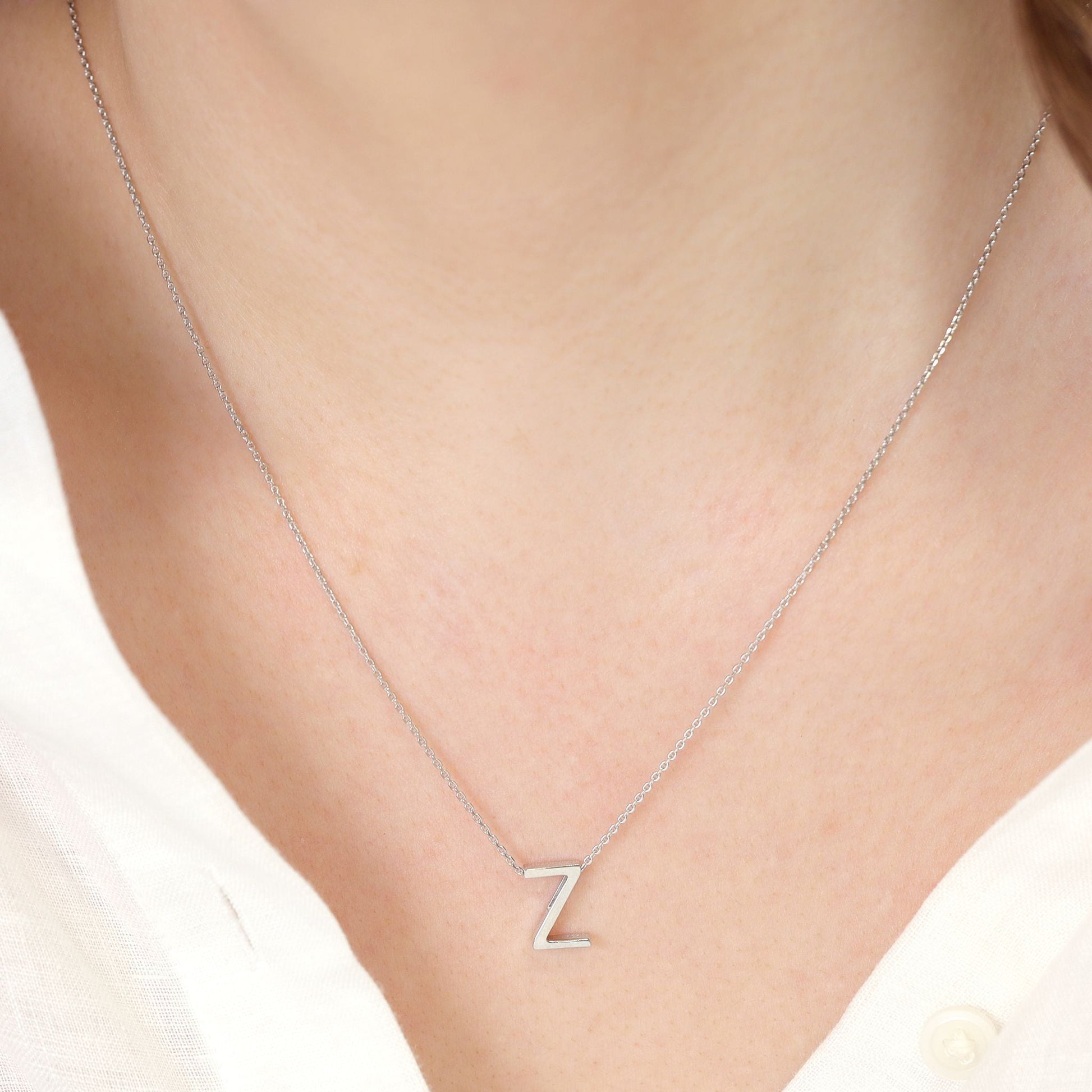 Rhodium plated silver Initial Z Necklace PSJCNP - ZR - FJewellery