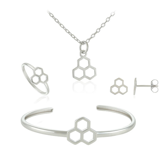 Rhodium plated silver small honeycomb Jewellery set - FJewellery