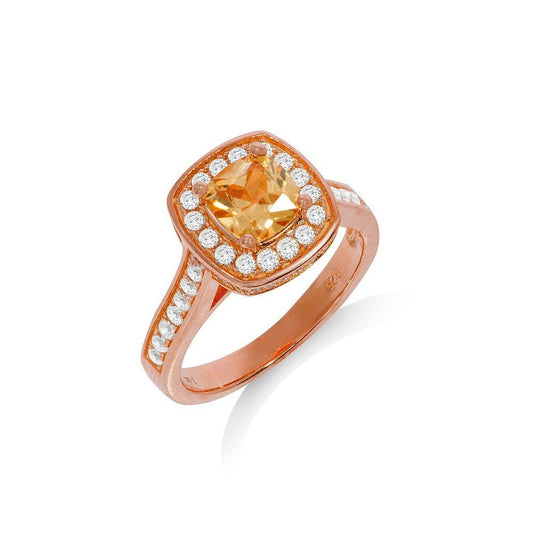 Rose Gold Plated 925 Sterling Silver Brow CZ Halo Ring - FJewellery