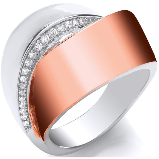 Rose Gold Plated 925 Sterling Silver Crossover Ring - FJewellery