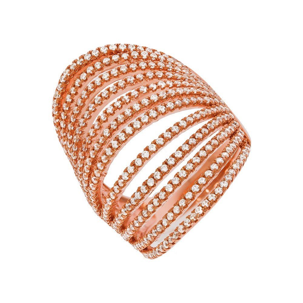 Rose Gold Plated 925 Sterling Silver Dress Ring - FJewellery