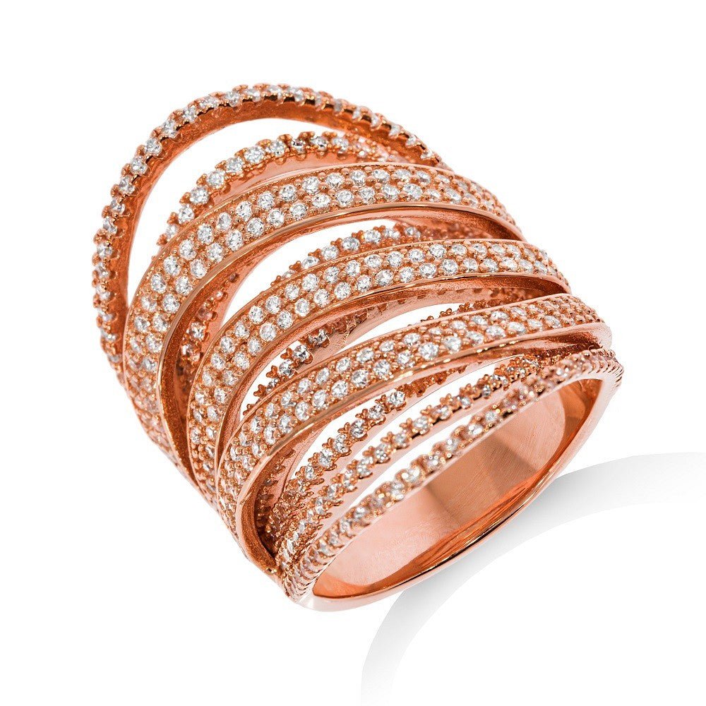 Rose Gold Plated 925 Sterling Silver Eye Catching Ring - FJewellery