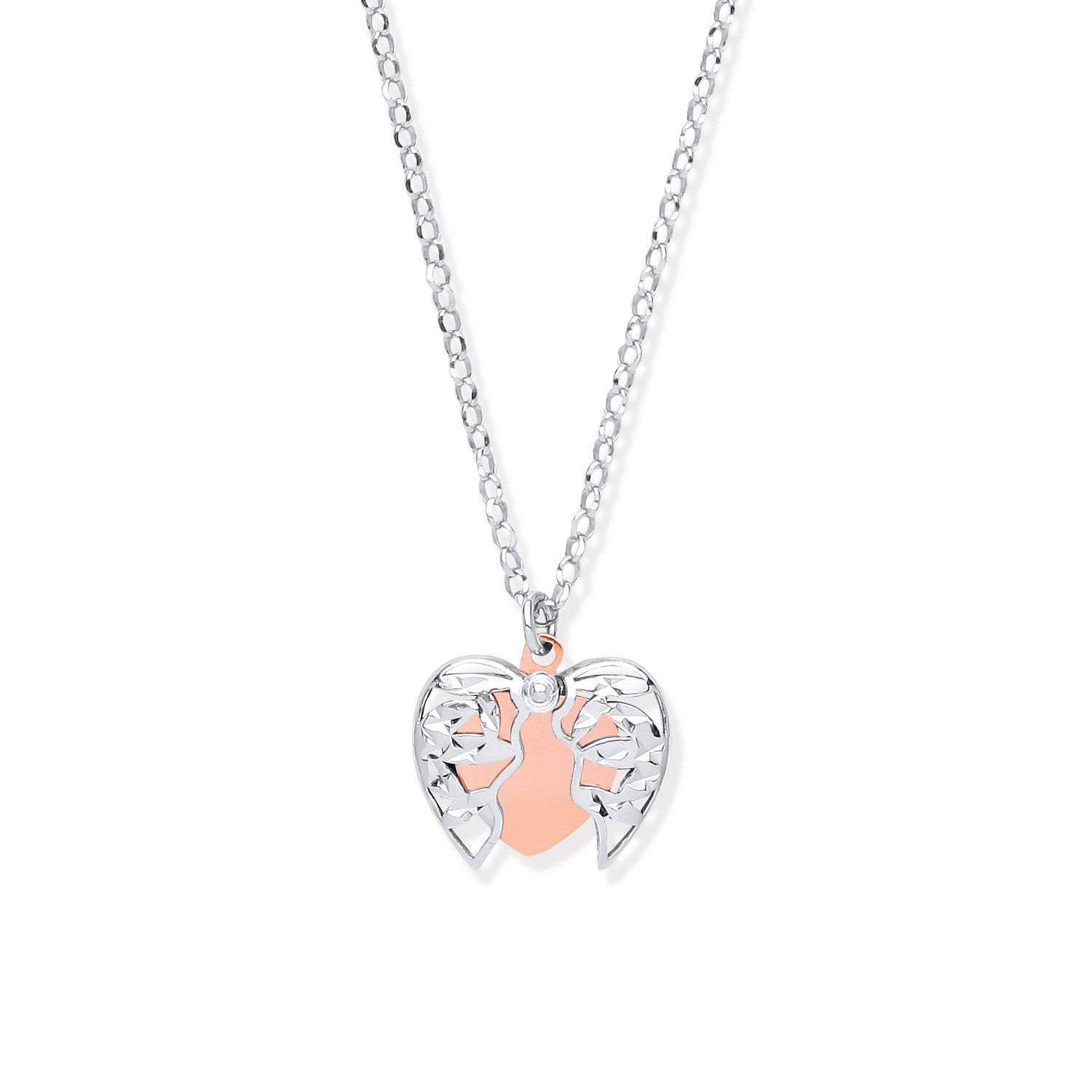 Rose Gold Plated 925 Sterling Silver Heart Pendant Necklace - FJewellery