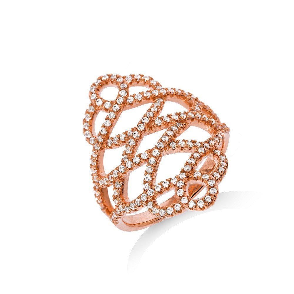 Rose Gold Plated 925 Sterling Silver Intricate Dress Ring - FJewellery