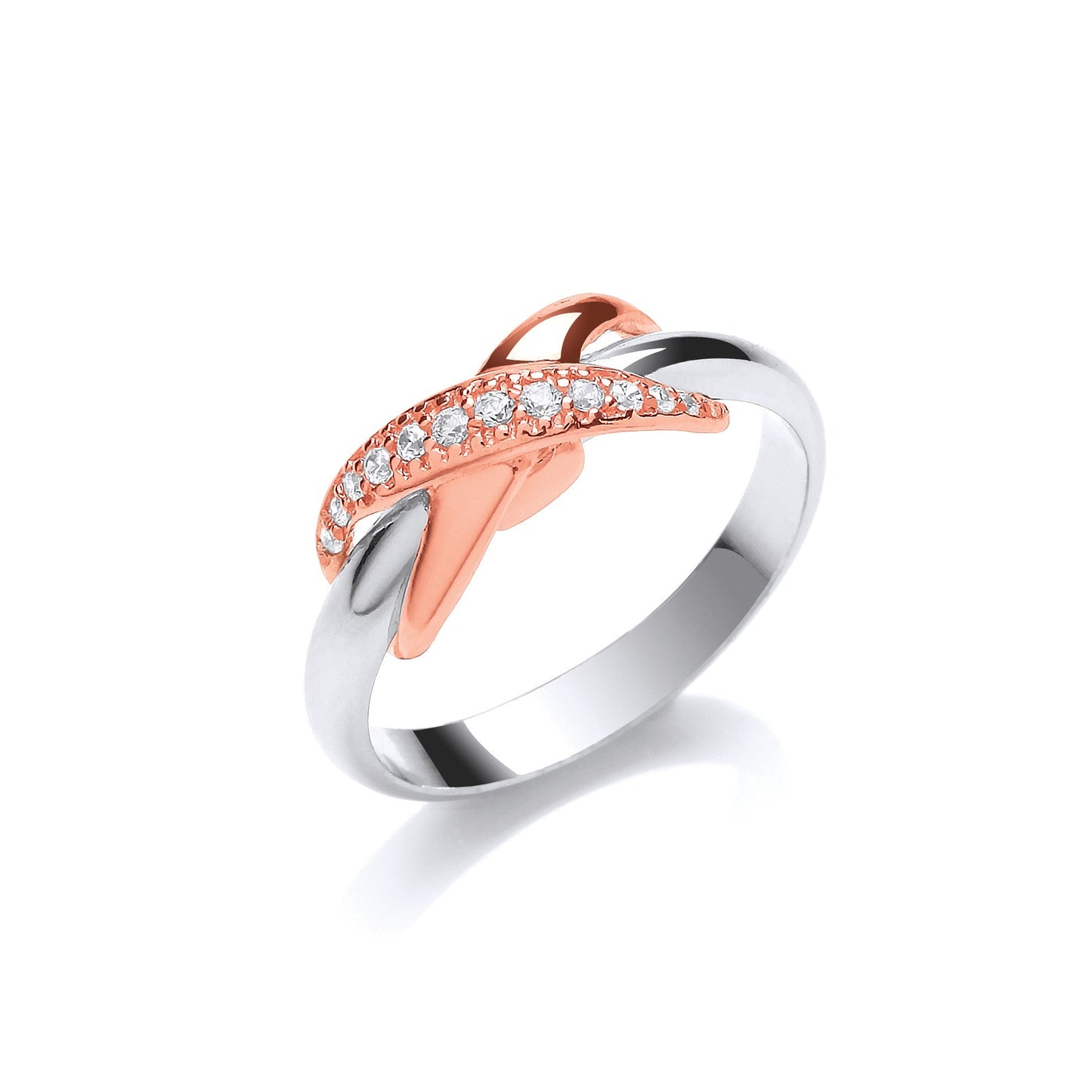 Rose Gold Plated 925 Sterling Silver Kiss Cz Ring - FJewellery