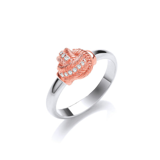 Rose Gold Plated 925 Sterling Silver Knot Cz Ring - FJewellery