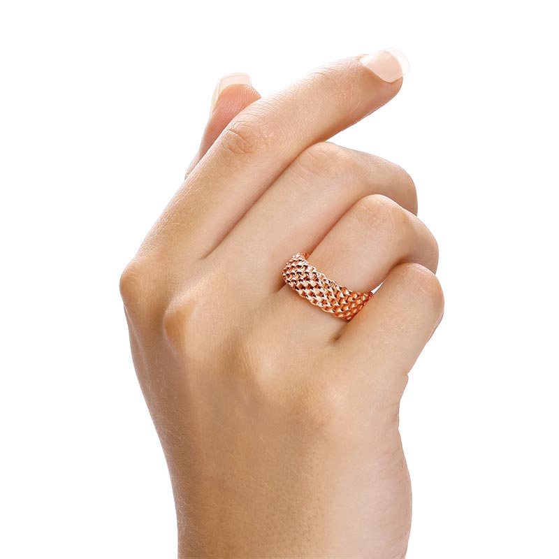 Rose Gold Plated 925 Sterling Silver Mesh Ring - FJewellery