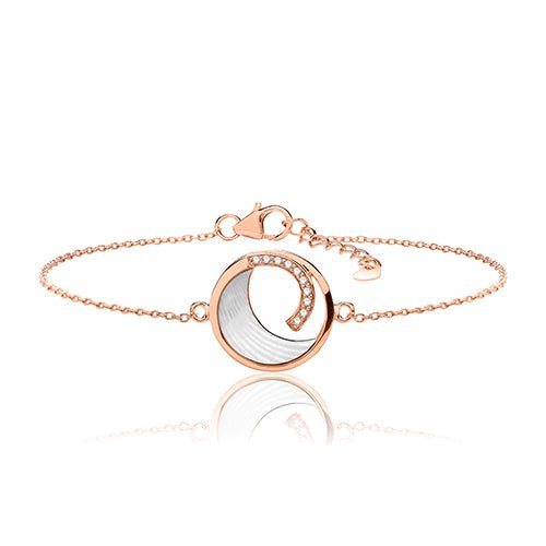 Rose Gold Plated 925 Sterling Silver Mother Of Pearl & Cz Bracelet - FJewellery