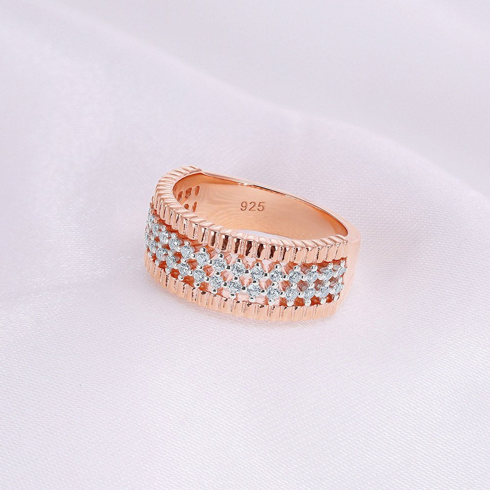 Rose Gold Plated 925 Sterling Silver Ribbed Dress Ring - FJewellery