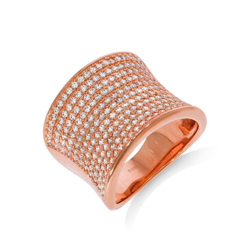 Rose Gold Plated 925 Sterling Silver Shapely Dress Ring - FJewellery