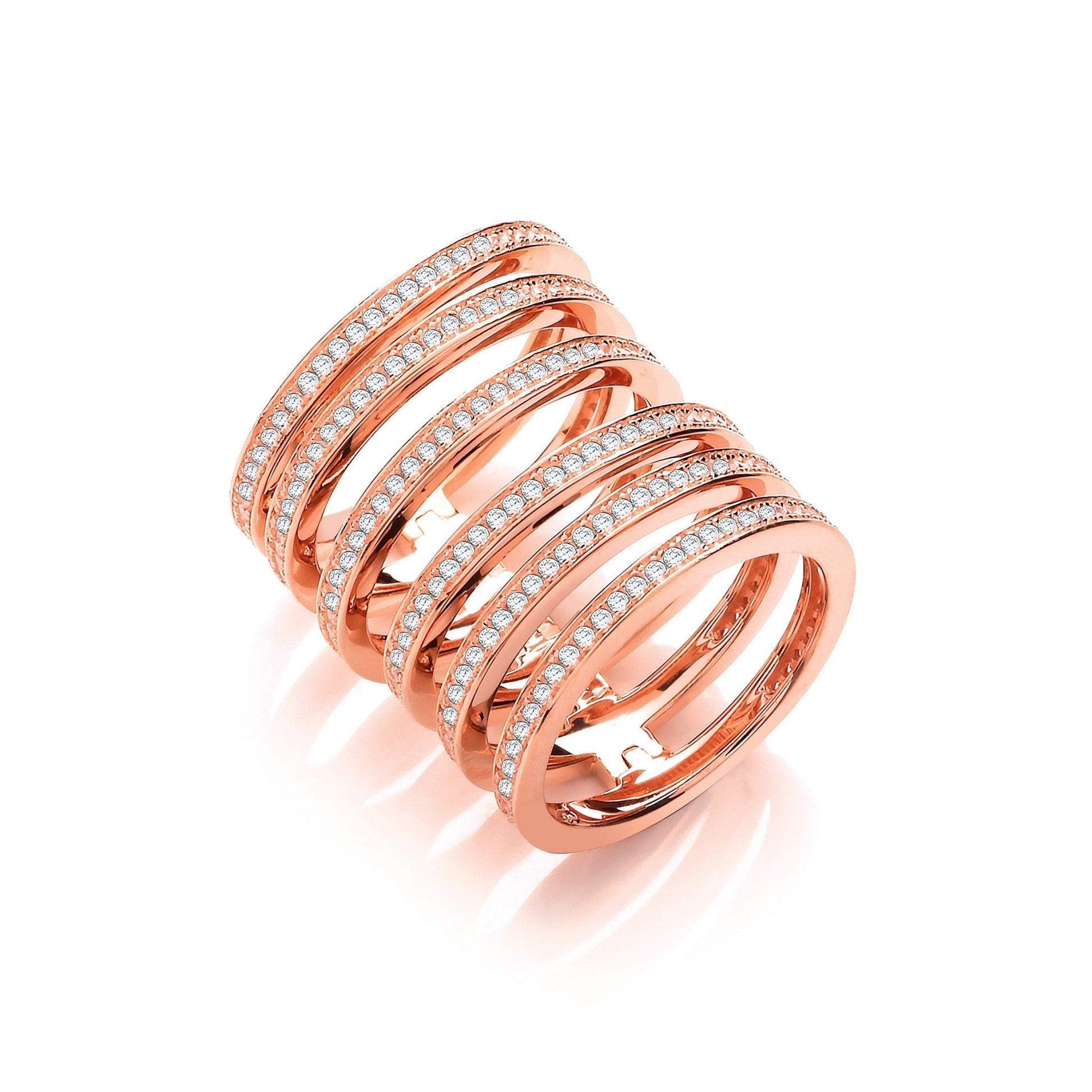 Rose Gold Plated 925 Sterling Silver & White CZ Dress Ring - FJewellery