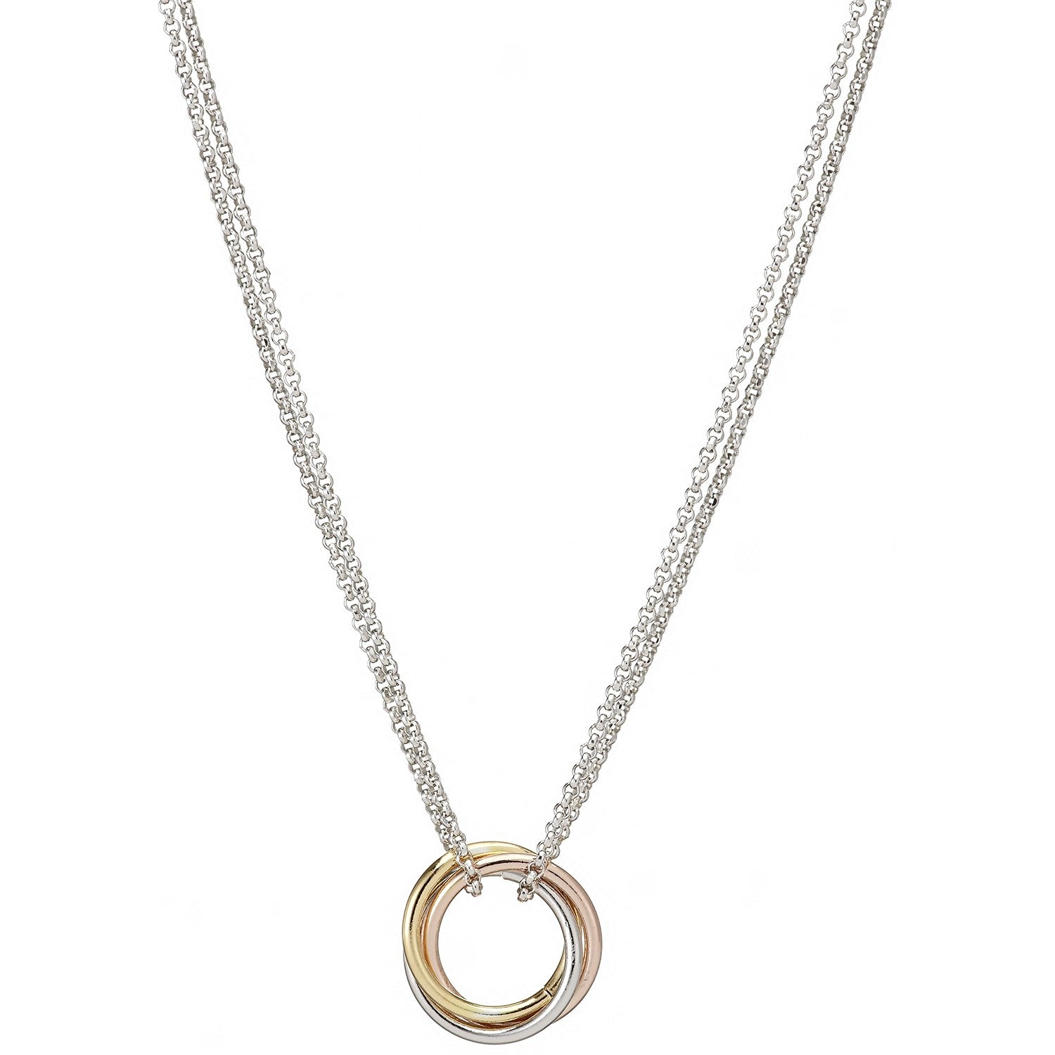 Rose & Yellow Gold Plated 925 Sterling Silver Circle Necklace 17" - FJewellery