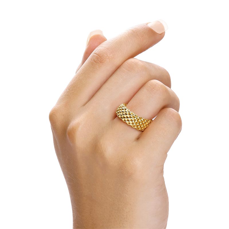 Silver Gold Plated 925 Sterling Silver Mesh Ring - FJewellery