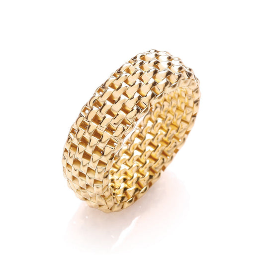 Silver Gold Plated 925 Sterling Silver Mesh Ring - FJewellery