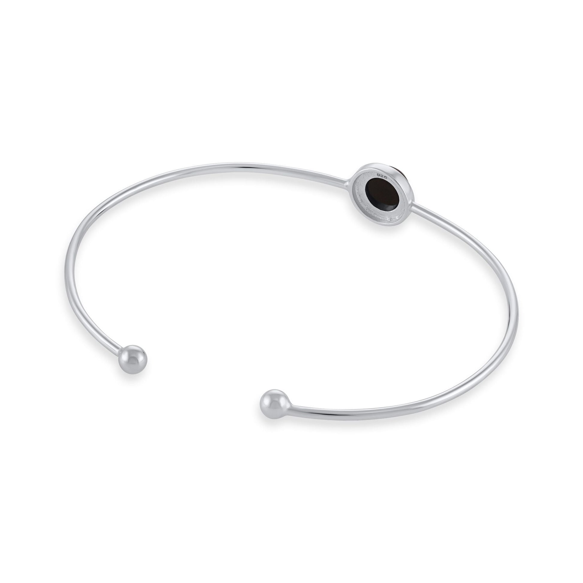 Silver rhodium plated bangle with black onyx stone SBN6001.BO - FJewellery