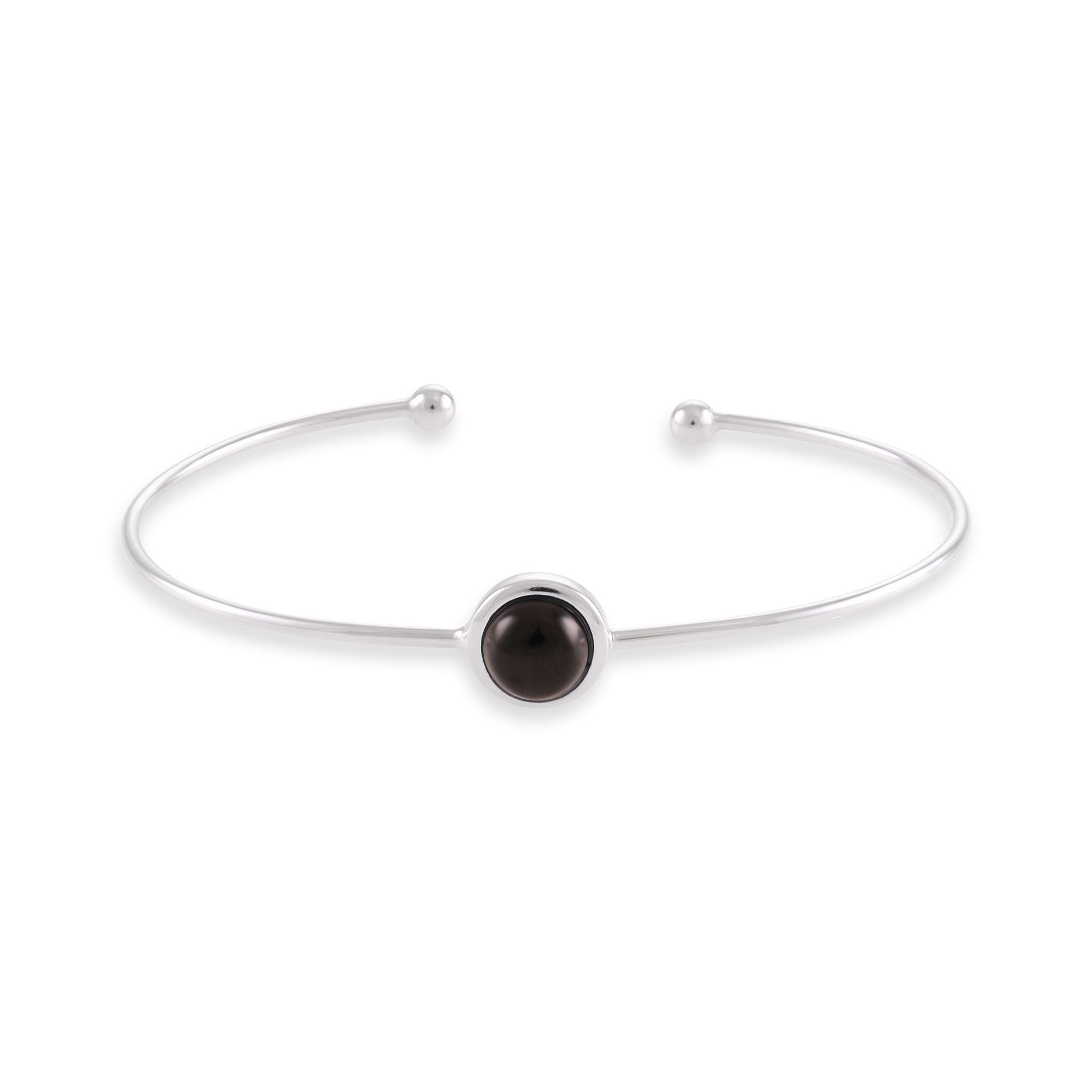 Silver rhodium plated bangle with black onyx stone SBN6001.BO - FJewellery