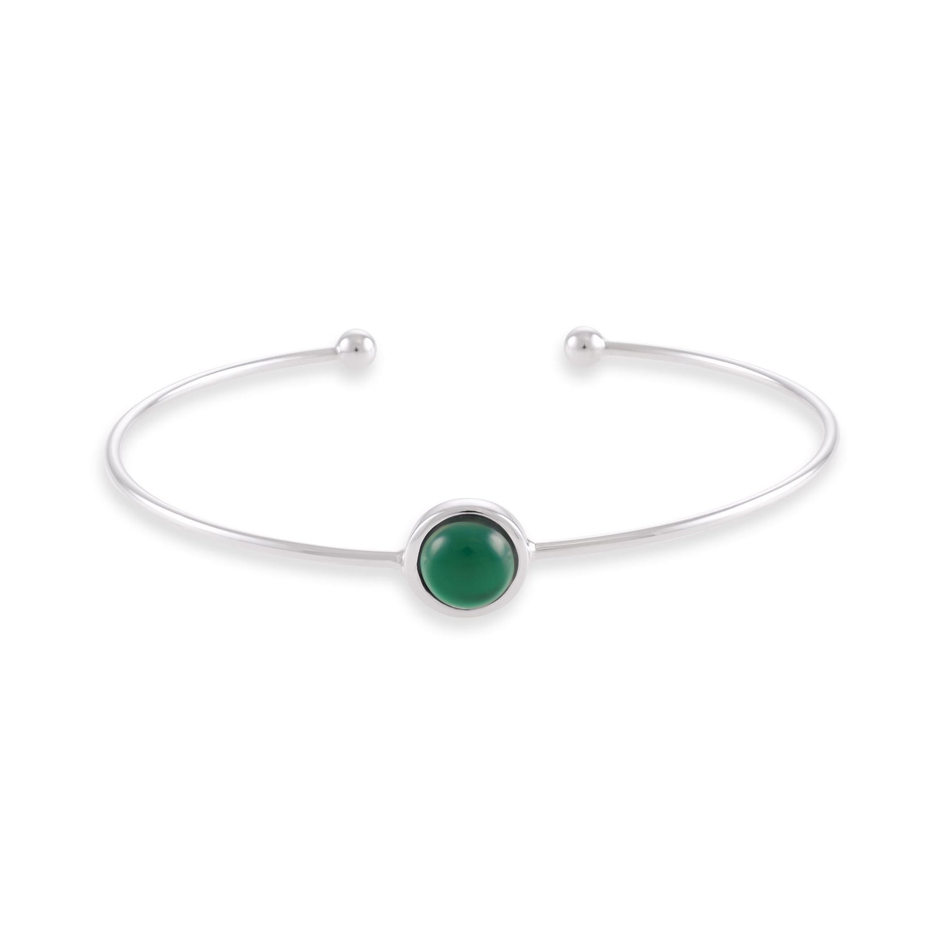 Silver rhodium plated bangle with green agate stone SBN6001.GA - FJewellery