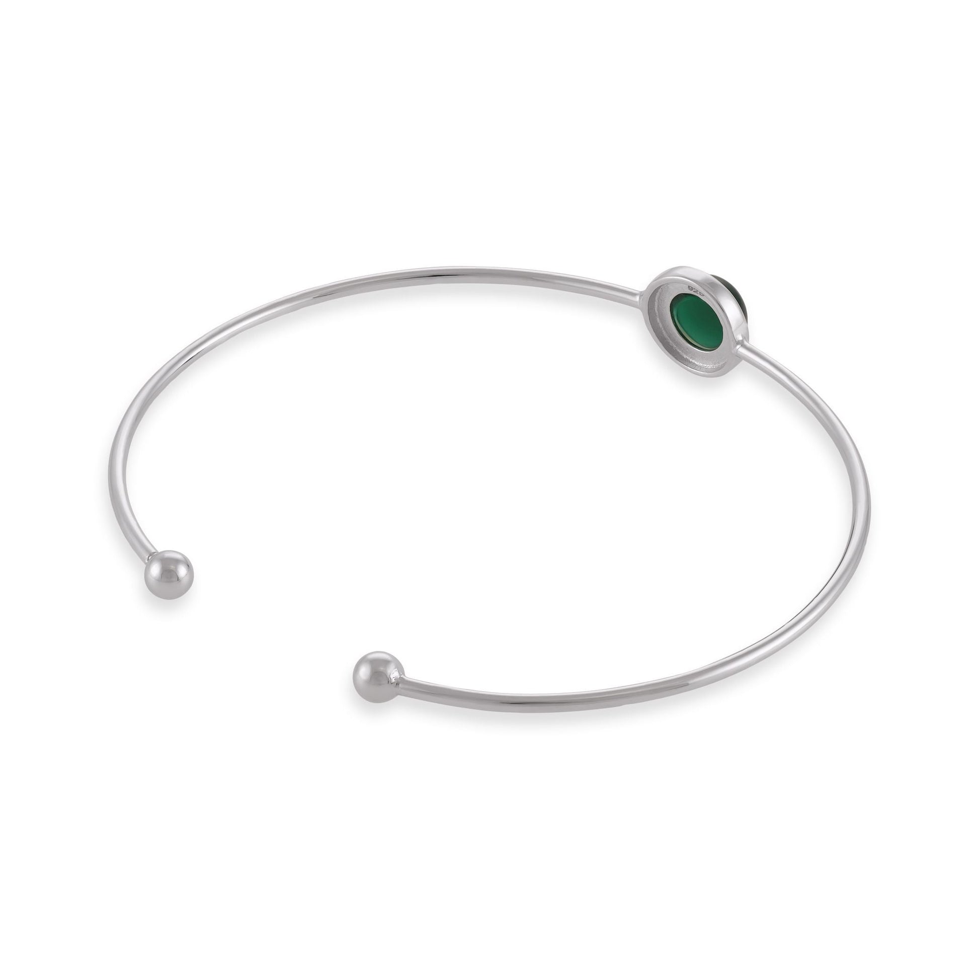 Silver rhodium plated bangle with green agate stone SBN6001.GA - FJewellery