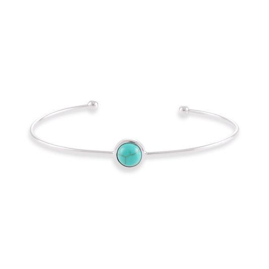 Silver rhodium plated bangle with rec turquoise stone SBN6001.TQ - FJewellery