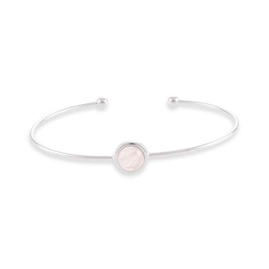 Silver rhodium plated bangle with Rose quartz SBN6001.RQ - FJewellery