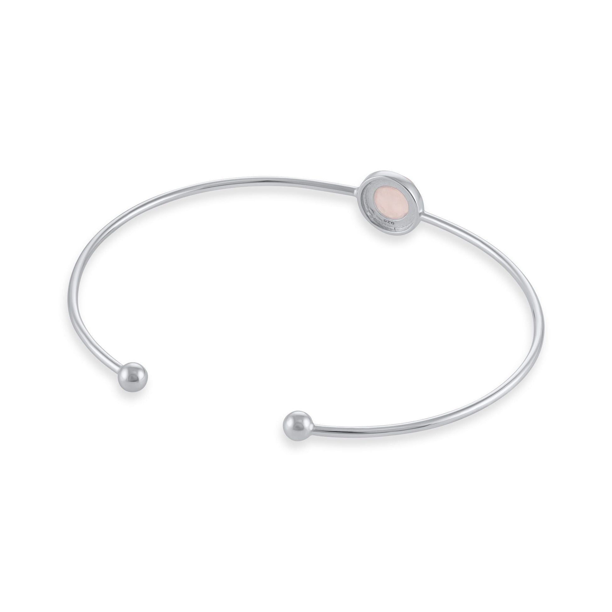 Silver rhodium plated bangle with Rose quartz SBN6001.RQ - FJewellery