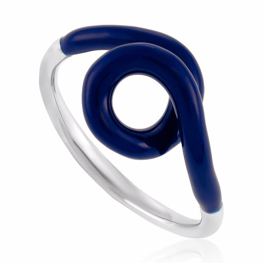 Silver rhodium plated blue enamel twist ring SRN3002 - FJewellery