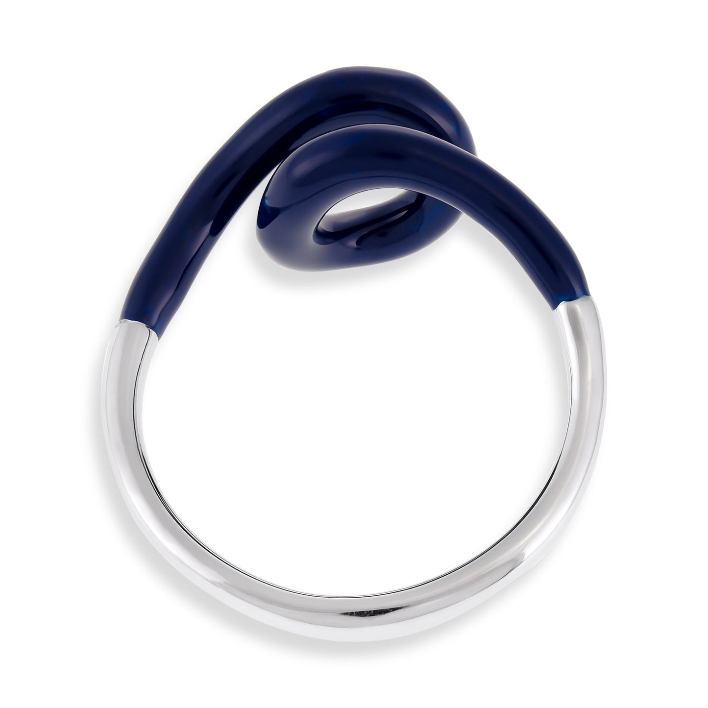 Silver Rhodium Plated Blue Enamel Twist Ring SRN3002