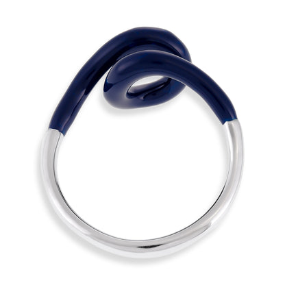 Silver Rhodium Plated Blue Enamel Twist Ring SRN3002