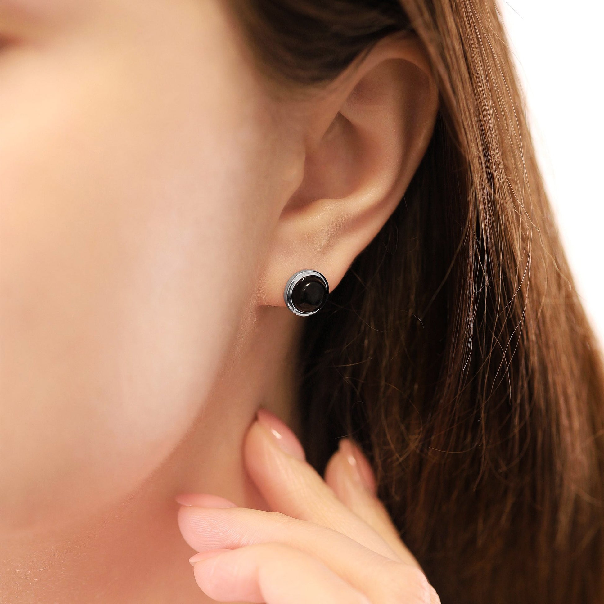 Silver rhodium plated earrings with black onyx stone SER6001.BO - FJewellery