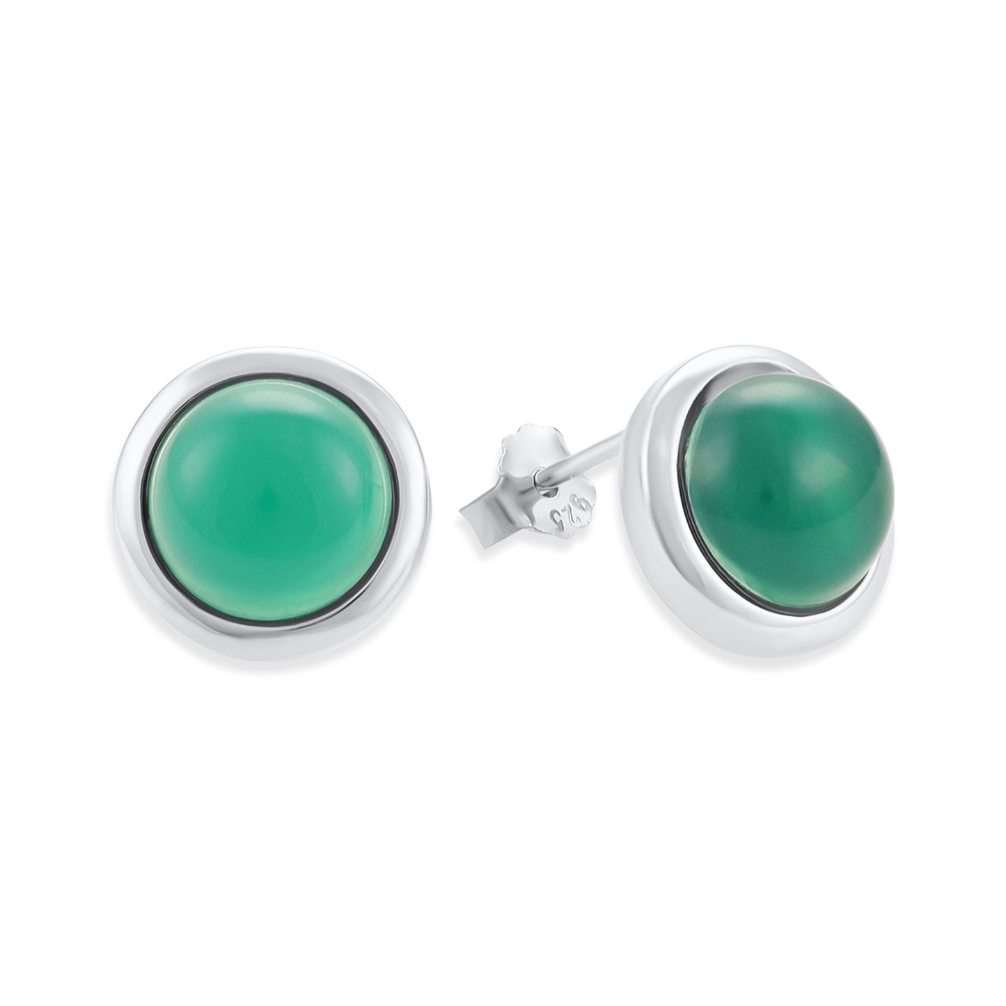 Silver rhodium plated earrings with green agate stone SER6001.GA - FJewellery