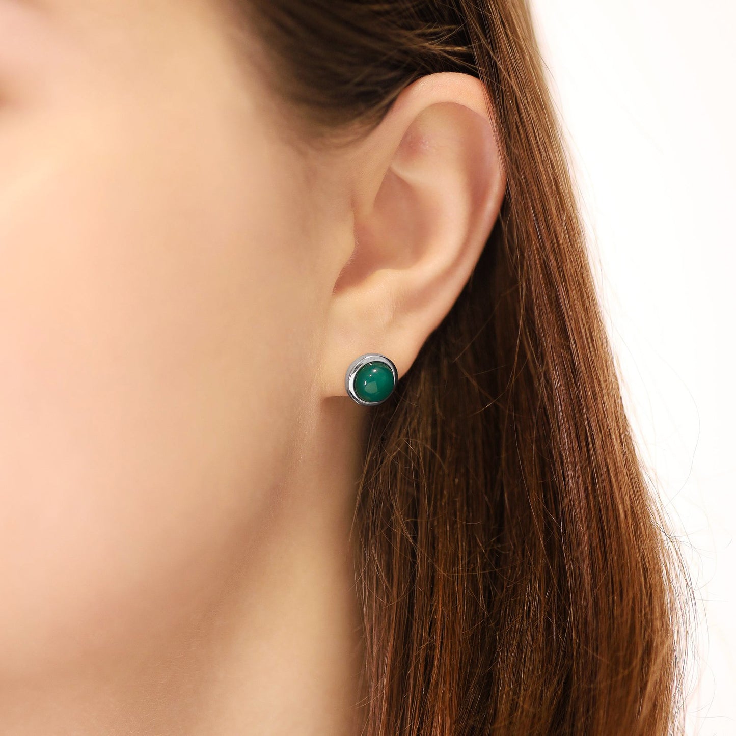 Silver rhodium plated earrings with green agate stone SER6001.GA - FJewellery