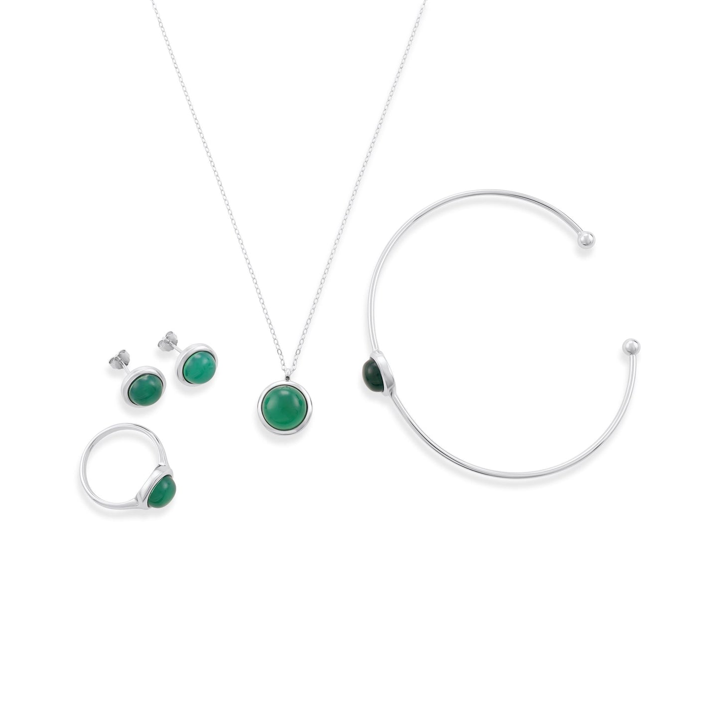 Silver rhodium plated earrings with green agate stone SER6001.GA - FJewellery