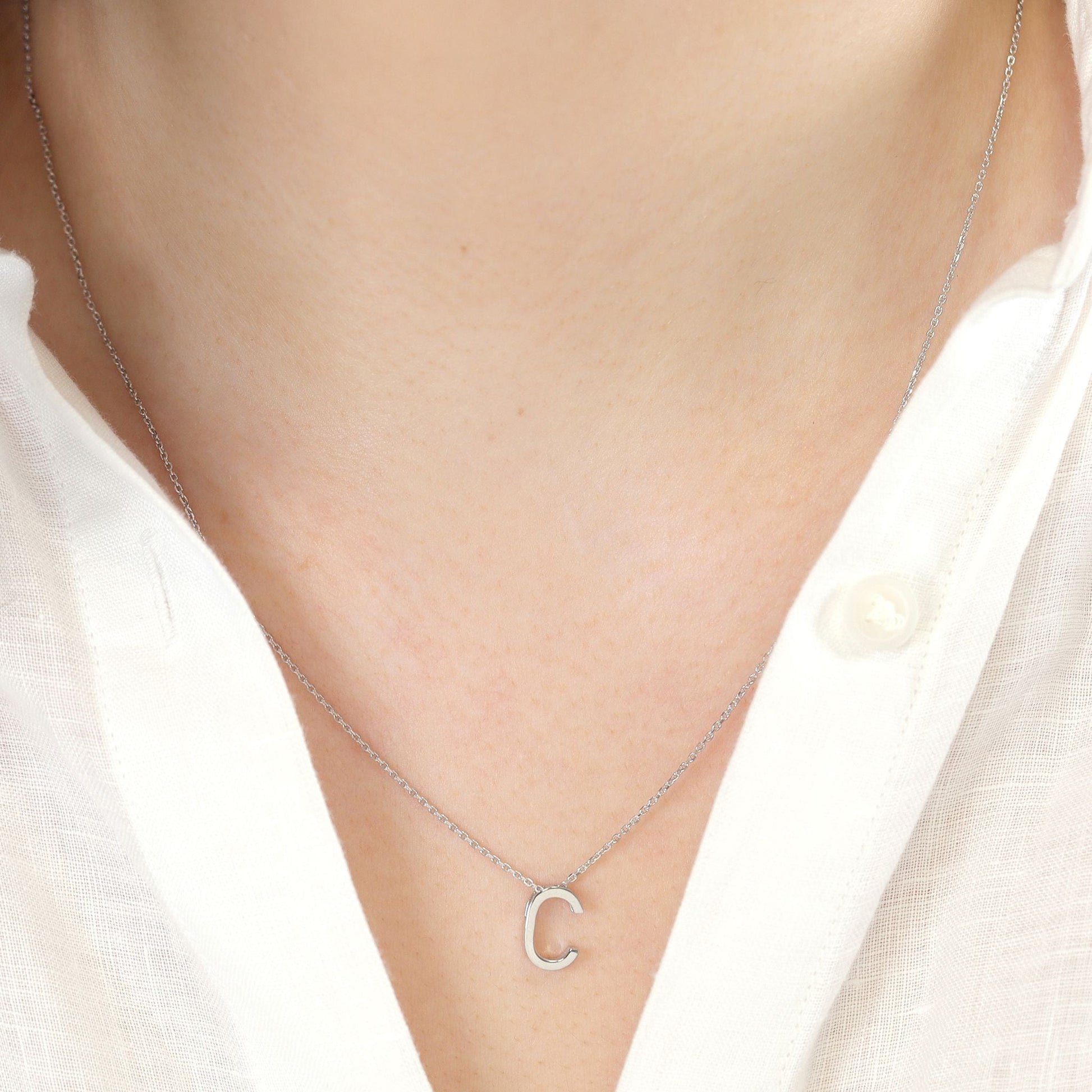 Silver rhodium plated Initial C necklace PSJCNP - CR - FJewellery