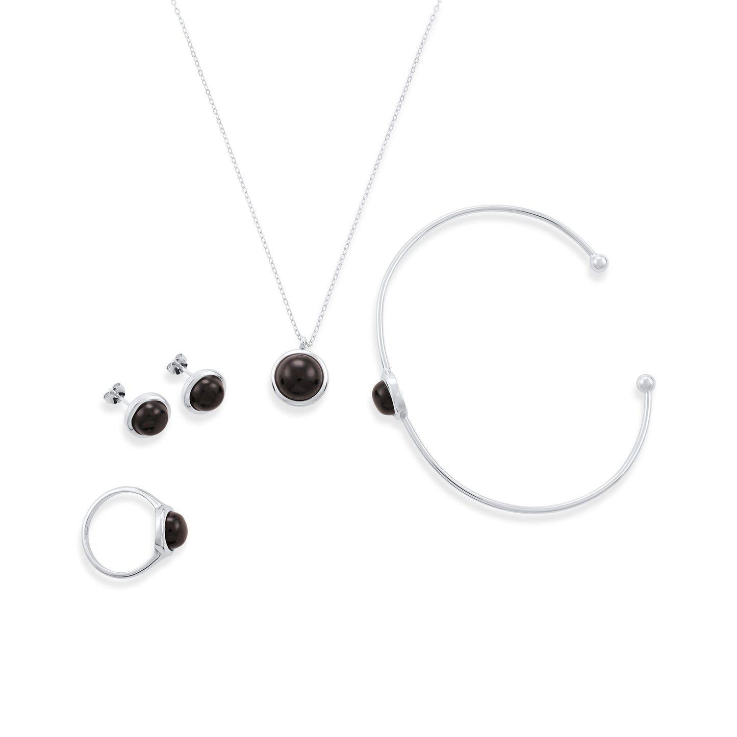 Silver rhodium plated jewellery set with black onyx stone - FJewellery