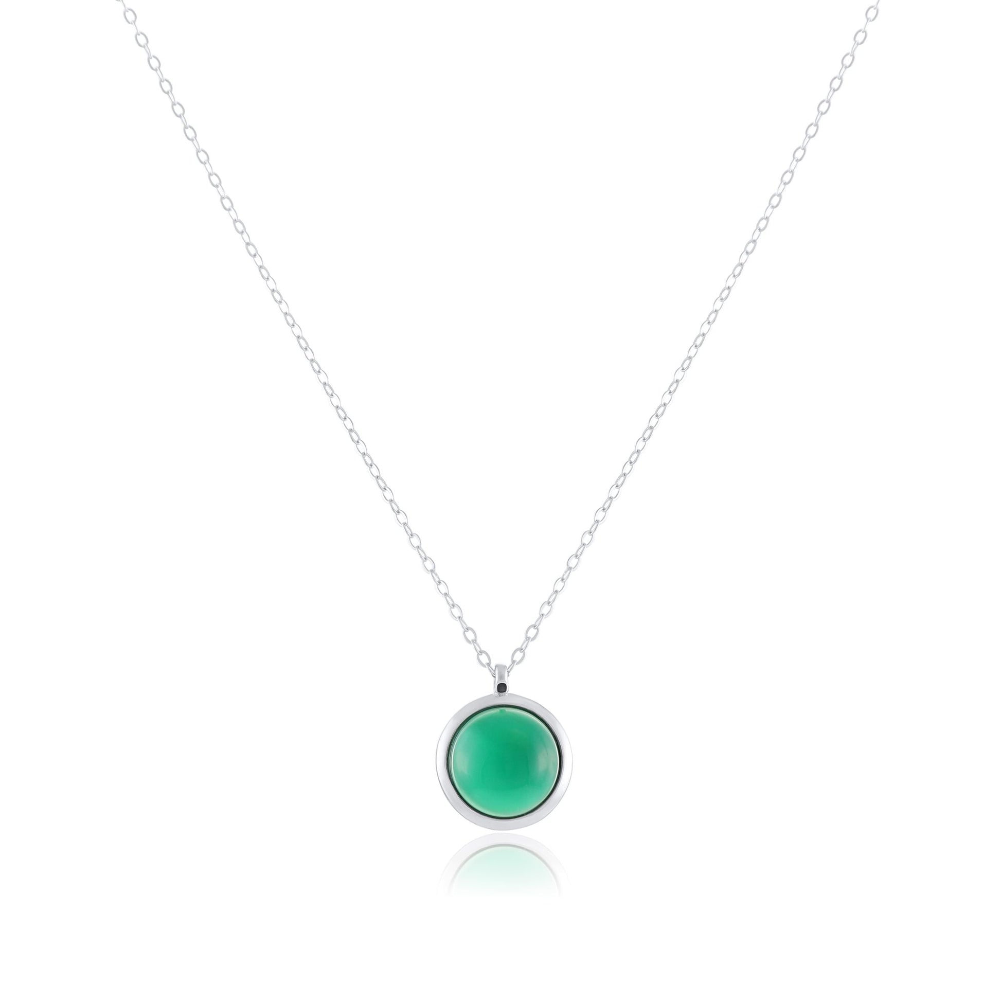 Silver Rhodium plated jewellery set with green agate stone - FJewellery