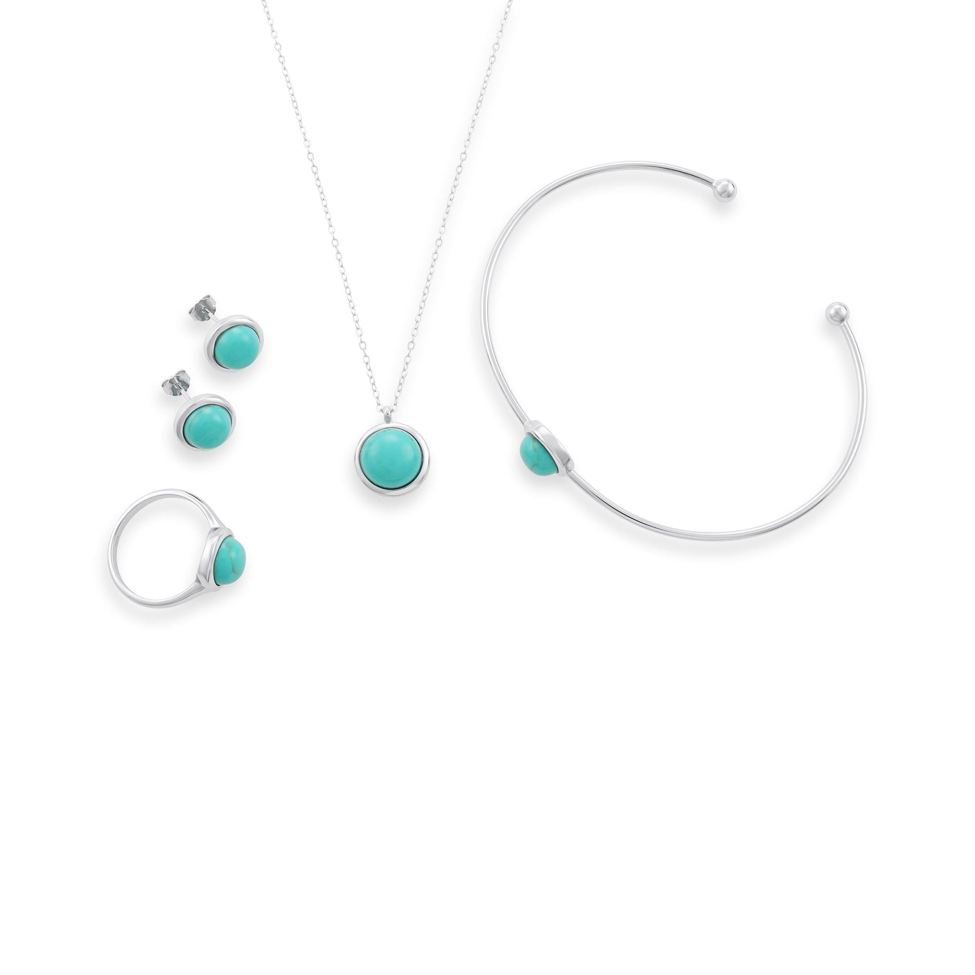 Silver rhodium plated jewellery set with rec turquoise stone - FJewellery