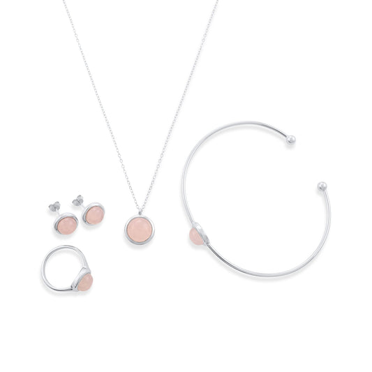 Silver rhodium plated jewellery set with rose quartz stone - FJewellery