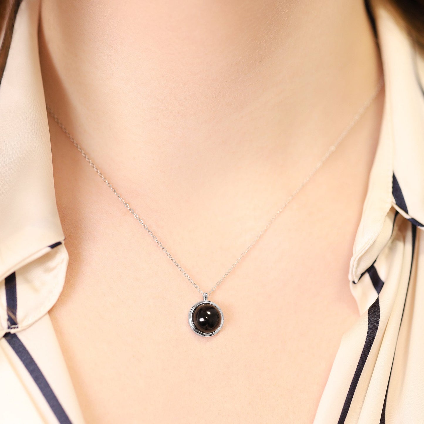 Silver rhodium plated necklace with black onyx stone SNK6001.BO - FJewellery