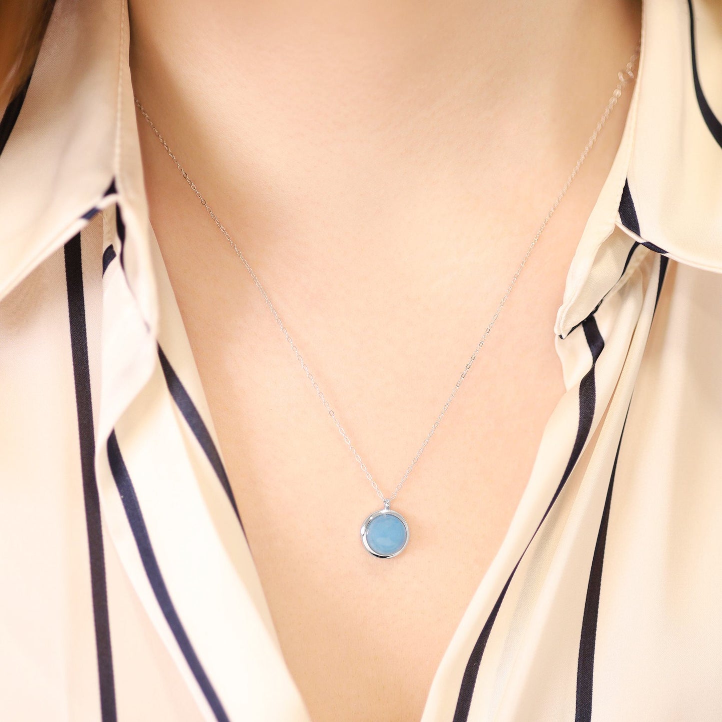 Silver rhodium plated necklace with blue quartz stone SNK6001.BQ - FJewellery