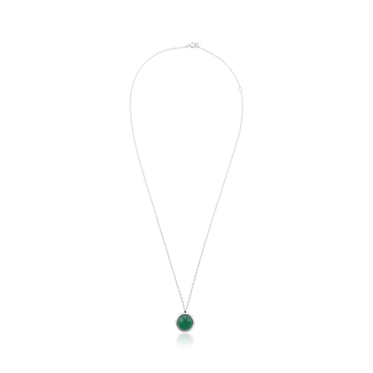 Silver rhodium plated necklace with green agate SNK6001.GA - FJewellery