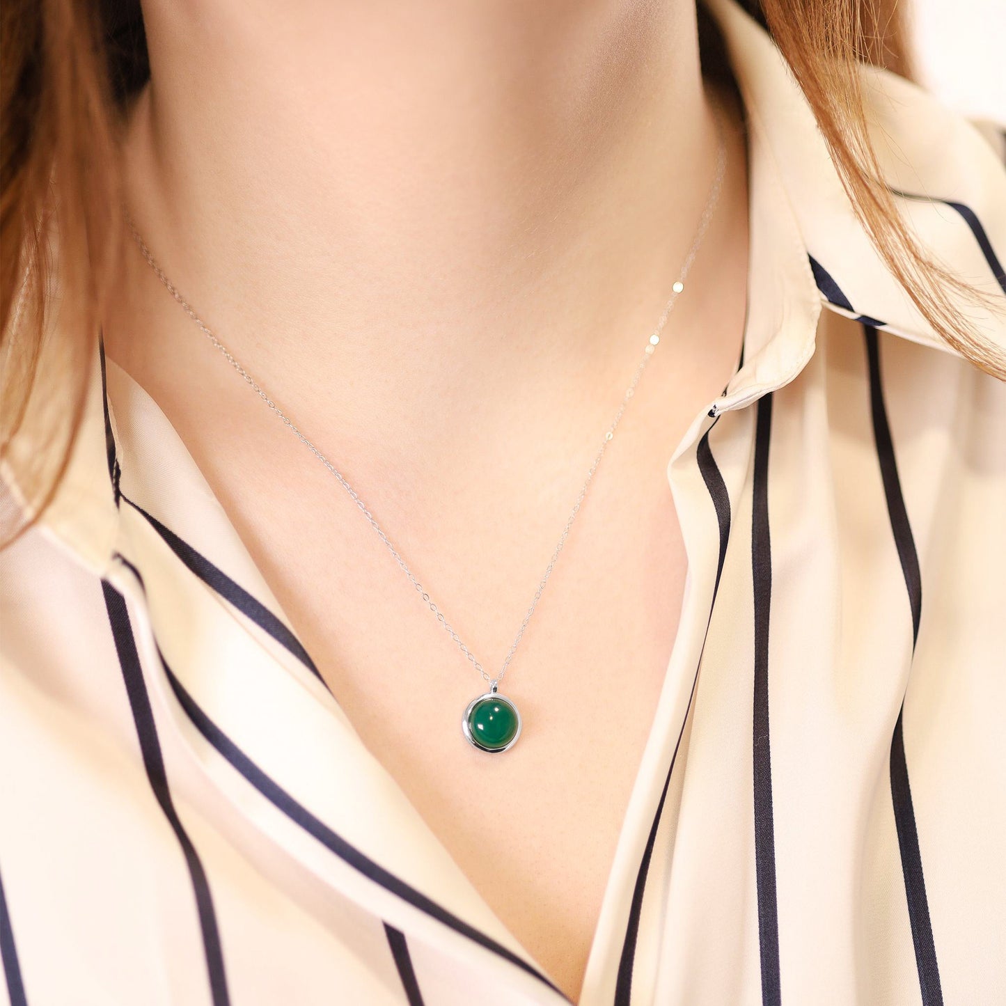 Silver rhodium plated necklace with green agate SNK6001.GA - FJewellery