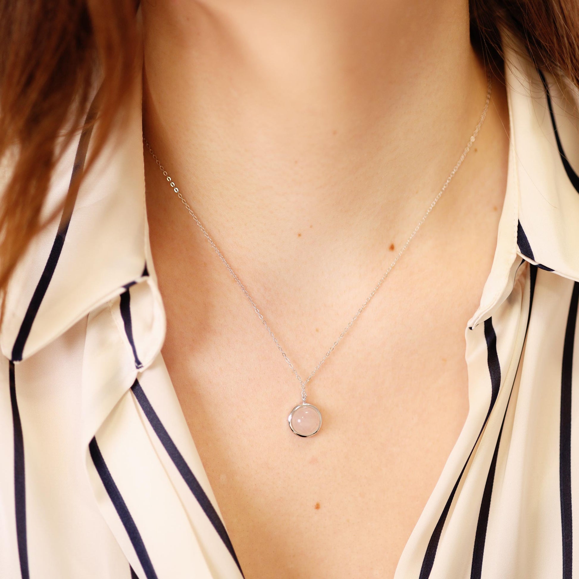 Silver rhodium plated necklace with rose quartz stone SNK6001.RQ - FJewellery