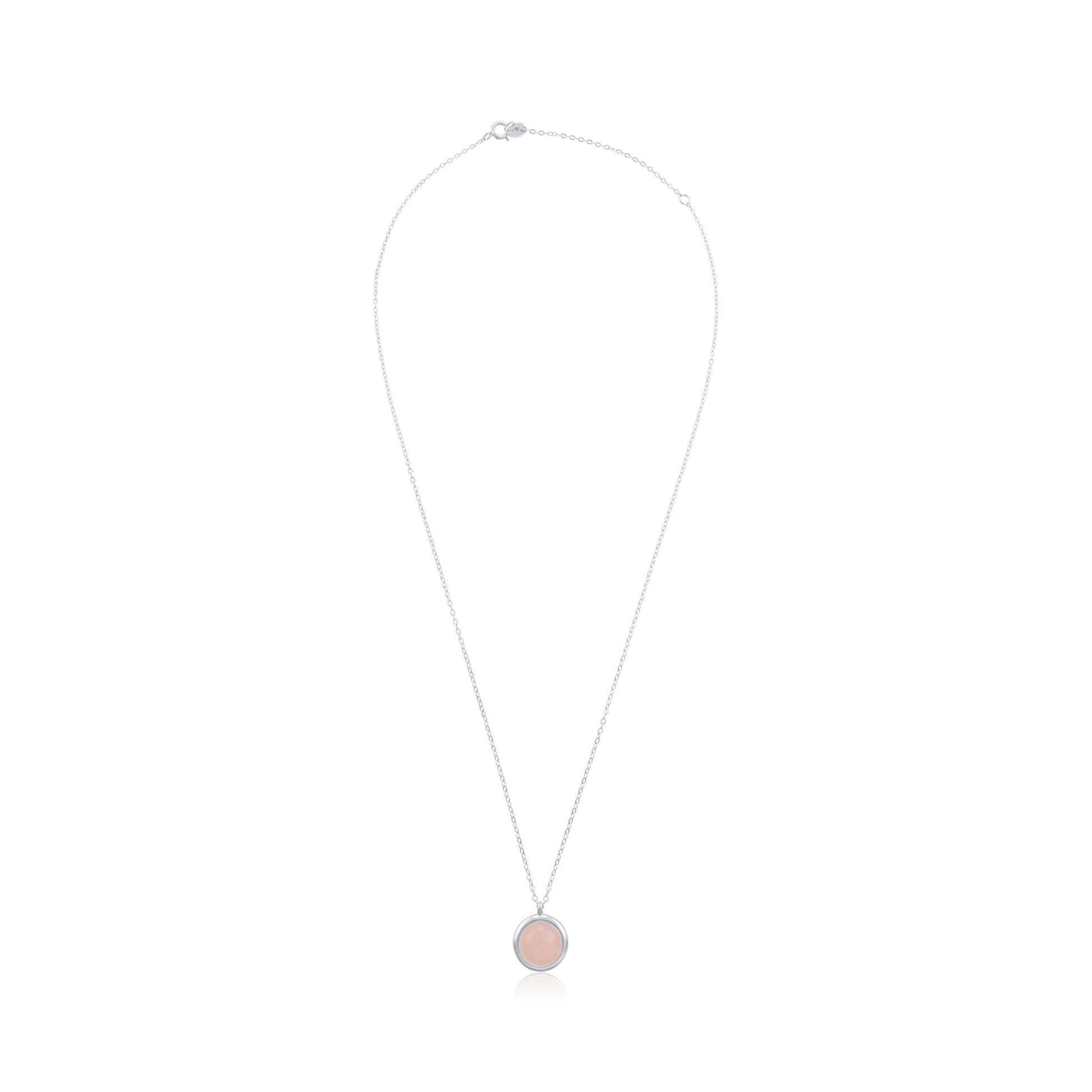 Silver rhodium plated necklace with rose quartz stone SNK6001.RQ - FJewellery